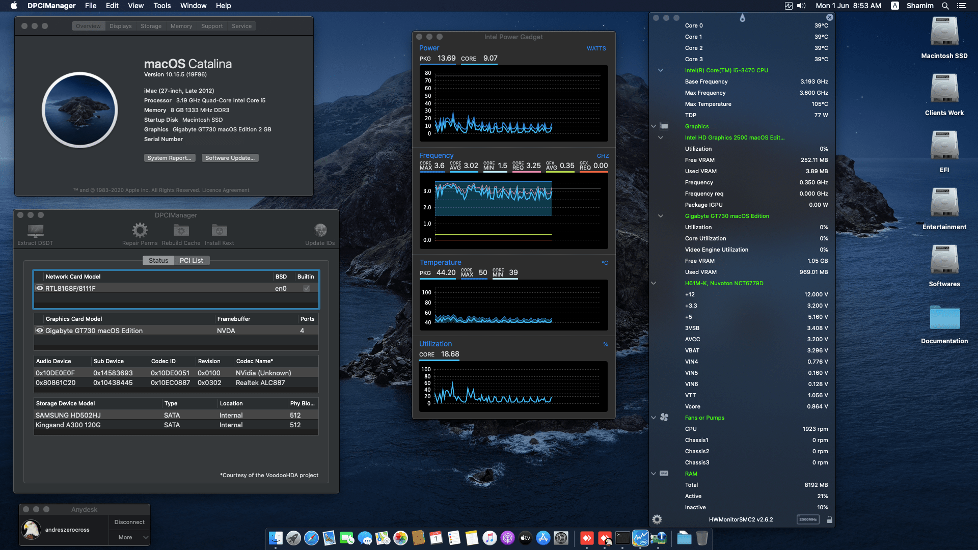 Success Hackintosh macOS Catalina 10.15.5 Build 19F96 in Asus H61M-K + Intel Core i5 3470 + Gigabyte GT730